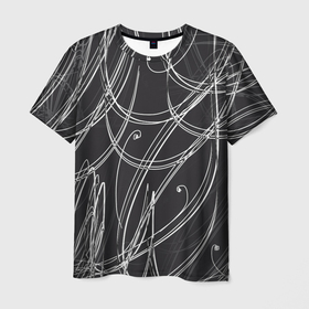 Мужская футболка 3D с принтом Черно белые завитки в Белгороде, 100% полиэфир | прямой крой, круглый вырез горловины, длина до линии бедер | 