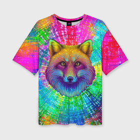 Женская футболка oversize 3D с принтом Цветная лиса в Курске,  |  | 