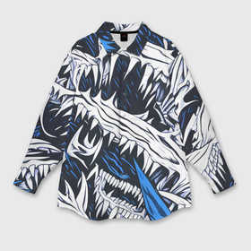 Мужская рубашка oversize 3D с принтом Белые шипы и синие полосы на чёрном фоне ,  |  | 