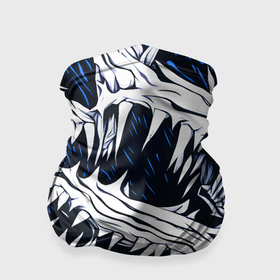 Бандана-труба 3D с принтом Белые шипы и синие полосы на чёрном фоне , 100% полиэстер, ткань с особыми свойствами — Activecool | плотность 150‒180 г/м2; хорошо тянется, но сохраняет форму | 
