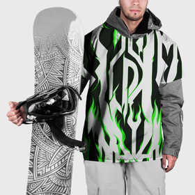 Накидка на куртку 3D с принтом Белые полосы и зелёное пламя в Тюмени, 100% полиэстер |  | Тематика изображения на принте: 