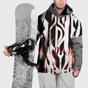 Накидка на куртку 3D с принтом Белые полосы и красное пламя в Тюмени, 100% полиэстер |  | Тематика изображения на принте: 