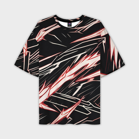 Мужская футболка oversize 3D с принтом Красные и белые полосы на чёрном фоне в Екатеринбурге,  |  | 