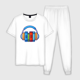 Мужская пижама хлопок с принтом Книги и музыка в Курске, 100% хлопок | брюки и футболка прямого кроя, без карманов, на брюках мягкая резинка на поясе и по низу штанин
 | Тематика изображения на принте: 
