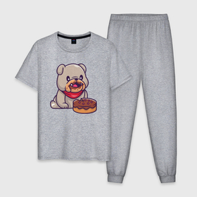 Мужская пижама хлопок с принтом Собачка ест торт в Курске, 100% хлопок | брюки и футболка прямого кроя, без карманов, на брюках мягкая резинка на поясе и по низу штанин
 | 