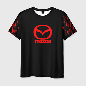 Мужская футболка 3D с принтом Mazda краски красные штрихи в Новосибирске, 100% полиэфир | прямой крой, круглый вырез горловины, длина до линии бедер | 