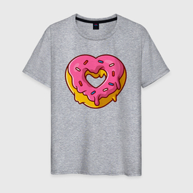 Мужская футболка хлопок с принтом Пончик сердце в Белгороде, 100% хлопок | прямой крой, круглый вырез горловины, длина до линии бедер, слегка спущенное плечо. | 