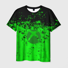 Мужская футболка 3D с принтом Xbox краски зелёные , 100% полиэфир | прямой крой, круглый вырез горловины, длина до линии бедер | 