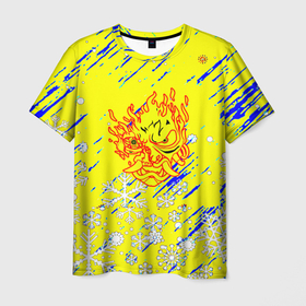 Мужская футболка 3D с принтом Cyberpunk logo winter , 100% полиэфир | прямой крой, круглый вырез горловины, длина до линии бедер | 