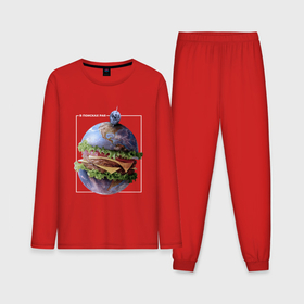Мужская пижама с лонгсливом хлопок с принтом Планета земля гамбургер : в поисках рая в Курске,  |  | Тематика изображения на принте: 
