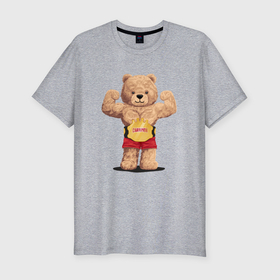 Мужская футболка хлопок Slim с принтом Плюшевый медвежонок чемпион в Курске, 92% хлопок, 8% лайкра | приталенный силуэт, круглый вырез ворота, длина до линии бедра, короткий рукав | 
