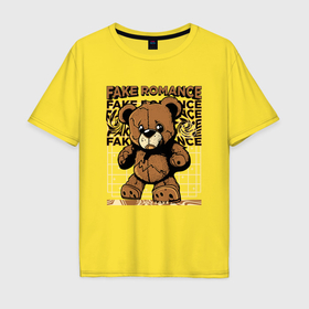 Мужская футболка хлопок Oversize с принтом Плюшевый медвежонок грустный в Новосибирске, 100% хлопок | свободный крой, круглый ворот, “спинка” длиннее передней части | 