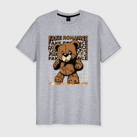 Мужская футболка хлопок Slim с принтом Плюшевый медвежонок грустный в Курске, 92% хлопок, 8% лайкра | приталенный силуэт, круглый вырез ворота, длина до линии бедра, короткий рукав | 