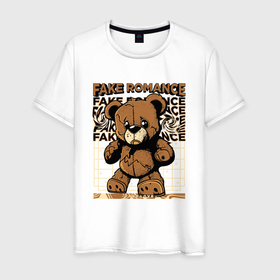 Мужская футболка хлопок с принтом Плюшевый медвежонок грустный в Екатеринбурге, 100% хлопок | прямой крой, круглый вырез горловины, длина до линии бедер, слегка спущенное плечо. | 