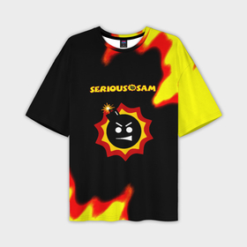 Мужская футболка oversize 3D с принтом Serious Sam лого краски с огнём в Екатеринбурге,  |  | Тематика изображения на принте: 