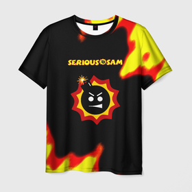 Мужская футболка 3D с принтом Serious Sam лого краски с огнём в Петрозаводске, 100% полиэфир | прямой крой, круглый вырез горловины, длина до линии бедер | 