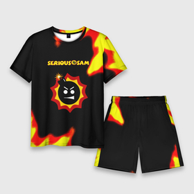 Мужской костюм с шортами 3D с принтом Serious Sam лого краски с огнём в Белгороде,  |  | 