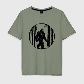Мужская футболка хлопок Oversize с принтом Бигфут в Екатеринбурге, 100% хлопок | свободный крой, круглый ворот, “спинка” длиннее передней части | 