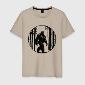 Мужская футболка хлопок с принтом Бигфут в Кировске, 100% хлопок | прямой крой, круглый вырез горловины, длина до линии бедер, слегка спущенное плечо. | 