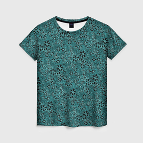 Женская футболка 3D с принтом Цветочный принт бирюзовый в Белгороде, 100% полиэфир ( синтетическое хлопкоподобное полотно) | прямой крой, круглый вырез горловины, длина до линии бедер | 