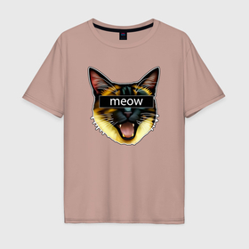 Мужская футболка хлопок Oversize с принтом Кот meow стикер в Санкт-Петербурге, 100% хлопок | свободный крой, круглый ворот, “спинка” длиннее передней части | 