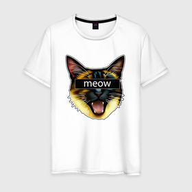 Мужская футболка хлопок с принтом Кот meow стикер в Санкт-Петербурге, 100% хлопок | прямой крой, круглый вырез горловины, длина до линии бедер, слегка спущенное плечо. | 