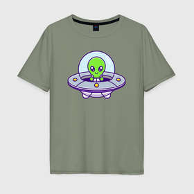 Мужская футболка хлопок Oversize с принтом Green alien в Курске, 100% хлопок | свободный крой, круглый ворот, “спинка” длиннее передней части | 