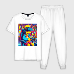 Мужская пижама хлопок с принтом Bart Simpson   esports в Кировске, 100% хлопок | брюки и футболка прямого кроя, без карманов, на брюках мягкая резинка на поясе и по низу штанин
 | 