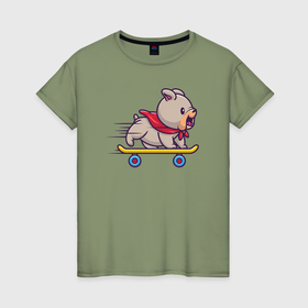 Женская футболка хлопок с принтом Skater dog в Курске, 100% хлопок | прямой крой, круглый вырез горловины, длина до линии бедер, слегка спущенное плечо | 