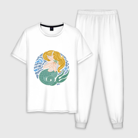 Мужская пижама хлопок с принтом Спящая русалка в Петрозаводске, 100% хлопок | брюки и футболка прямого кроя, без карманов, на брюках мягкая резинка на поясе и по низу штанин
 | 
