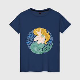 Женская футболка хлопок с принтом Спящая русалка в Петрозаводске, 100% хлопок | прямой крой, круглый вырез горловины, длина до линии бедер, слегка спущенное плечо | 