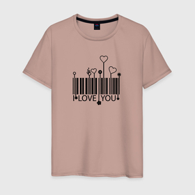 Мужская футболка хлопок с принтом Штрих код  любви  love you в Екатеринбурге, 100% хлопок | прямой крой, круглый вырез горловины, длина до линии бедер, слегка спущенное плечо. | Тематика изображения на принте: 