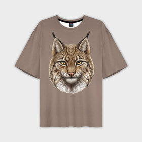 Мужская футболка oversize 3D с принтом Рысь лесная дикая кошка ,  |  | 