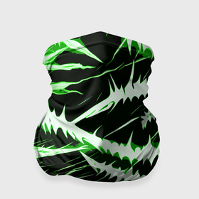 Бандана-труба 3D с принтом Бело зелёные шипы на чёрном фоне , 100% полиэстер, ткань с особыми свойствами — Activecool | плотность 150‒180 г/м2; хорошо тянется, но сохраняет форму | 