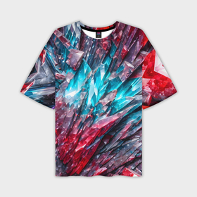 Мужская футболка oversize 3D с принтом Синие и красные драгоценные кристаллы ,  |  | 