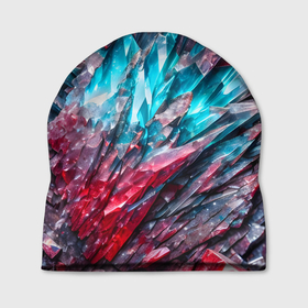 Шапка 3D с принтом Синие и красные драгоценные кристаллы в Курске, 100% полиэстер | универсальный размер, печать по всей поверхности изделия | 
