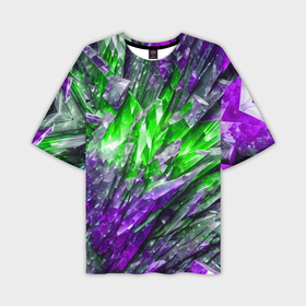 Мужская футболка oversize 3D с принтом Фиолетовые и зелёные драгоценные кристаллы в Новосибирске,  |  | Тематика изображения на принте: 