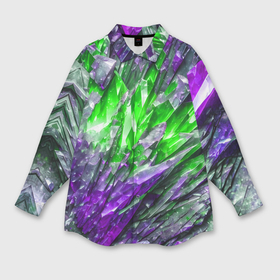 Мужская рубашка oversize 3D с принтом Фиолетовые и зелёные драгоценные кристаллы в Санкт-Петербурге,  |  | 