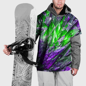 Накидка на куртку 3D с принтом Фиолетовые и зелёные драгоценные кристаллы в Курске, 100% полиэстер |  | 