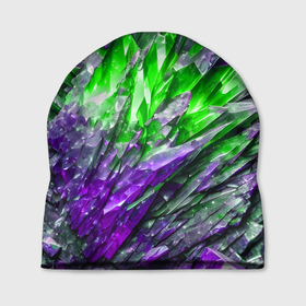Шапка 3D с принтом Фиолетовые и зелёные драгоценные кристаллы в Санкт-Петербурге, 100% полиэстер | универсальный размер, печать по всей поверхности изделия | 