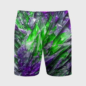 Мужские шорты спортивные с принтом Фиолетовые и зелёные драгоценные кристаллы в Санкт-Петербурге,  |  | 