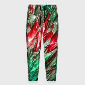 Мужские брюки 3D с принтом Красные и зелёные драгоценные кристаллы , 100% полиэстер | манжеты по низу, эластичный пояс регулируется шнурком, по бокам два кармана без застежек, внутренняя часть кармана из мелкой сетки | 