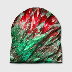 Шапка 3D с принтом Красные и зелёные драгоценные кристаллы в Новосибирске, 100% полиэстер | универсальный размер, печать по всей поверхности изделия | Тематика изображения на принте: 