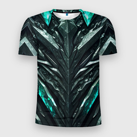 Мужская футболка 3D Slim с принтом Зелёная малахитовая броня в Екатеринбурге, 100% полиэстер с улучшенными характеристиками | приталенный силуэт, круглая горловина, широкие плечи, сужается к линии бедра | 