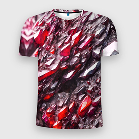 Мужская футболка 3D Slim с принтом Красные драгоценные кристаллы , 100% полиэстер с улучшенными характеристиками | приталенный силуэт, круглая горловина, широкие плечи, сужается к линии бедра | 