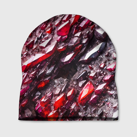 Шапка 3D с принтом Красные драгоценные кристаллы , 100% полиэстер | универсальный размер, печать по всей поверхности изделия | 