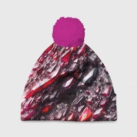 Шапка 3D c помпоном с принтом Красные драгоценные кристаллы в Тюмени, 100% полиэстер | универсальный размер, печать по всей поверхности изделия | 