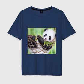 Мужская футболка хлопок Oversize с принтом Панда медвед в Кировске, 100% хлопок | свободный крой, круглый ворот, “спинка” длиннее передней части | Тематика изображения на принте: 
