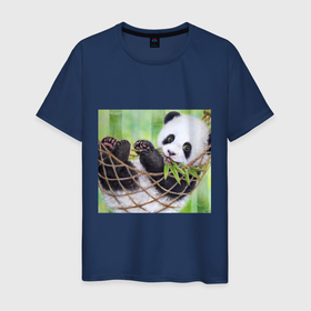 Мужская футболка хлопок с принтом Панда медвед в Кировске, 100% хлопок | прямой крой, круглый вырез горловины, длина до линии бедер, слегка спущенное плечо. | Тематика изображения на принте: 