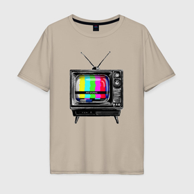Мужская футболка хлопок Oversize с принтом Старый телевизор no signal , 100% хлопок | свободный крой, круглый ворот, “спинка” длиннее передней части | 